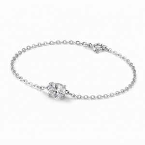 Pulsera de Plata de Ley Rhodia Rhaya Jewels con Zirconia Ovalada Clásica Solitaria y Engaste de Garra para Niños - Product Image 3