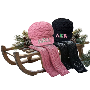 Gorro de invierno de punto trenzado rosa AKA con letras verdes bordadas, suave y cálido, para mujer, color rosa - Product Image 5