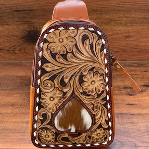 Bolso de cuero con estampado floral, bandolera con diseño de pala de piel de vaca, monederos cruzados, riñonera de cuero genuino, bolso de hombro - Product Image 3