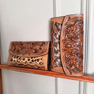 Cartera tallada a mano, funda de teléfono de embrague, elegante cartera con estampado de leopardo, multiusos, carteras de cuero genuino occidental para mujer - Product Image 2