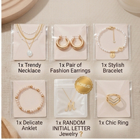 Lot en gros de bijoux fins, coffret mystère complet de 5 pièces : collier, boucles d'oreilles, bracelet, chaîne de cheville, bague, avec breloque lettre aléatoire