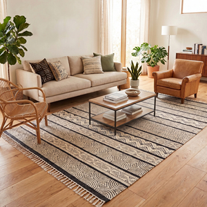 Alfombra Plana Tejida a Mano de Estilo Bohemio de Algodón NYKO MART BJTH-10, Ecológica, Antideslizante, Reutilizable y Lavable para Sala de Estar y Dormitorio - Product Image 6