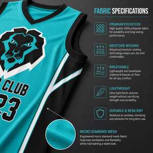 Conjunto de Uniforme de Baloncesto Sublimado Personalizado para Club, Unisex, Sin Mangas, Cuello en V, 100% Poliéster, Transpirable, Ajuste Atlético, Cintura Elástica - Product Image 6