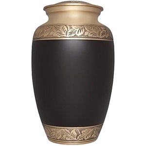 Urna de cremación negra grande, banda de hoja grabada, urnas para cenizas humanas, artesanías funerarias, urnas de cremación conmemorativas de latón para adultos, superventas - Product Image 1