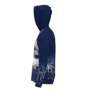เสื้อฮู้ดตกปลาแขนยาวผู้ชาย UPF50 ป้องกันรังสียูวี ลายปลาพิมพ์ลาย เสื้อคลุมสำหรับกิจกรรมกลางแจ้ง สีน้ำเงินขาว - Product Image 3