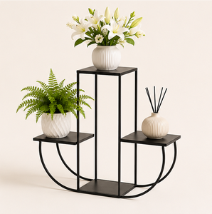 Modern 3-Tier Black Metal Plant Stand Geometric Flower <b>Pot</b> <b>Holder</b> for Indoor Living Room & Outdoor Balcony Decor In Lowest Price - Product Image 5