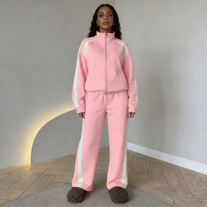 Ensemble de jogging personnalisé de haute qualité, sweat-shirts à fermeture éclair et pantalons de survêtement unis, ensembles deux pièces, tenues pour femmes, fabricants de vêtements - Product Image 6