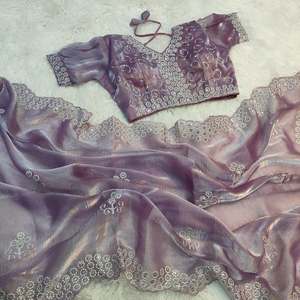 DESIGNER SILK EMBROIDERY SEQUENCE WORK <b>SAREE</b> WITH STITCHED BLOUSE <b>PURPLE</b> - Product Image 1