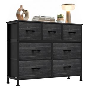 Commode à 7 tiroirs en tissu pour chambre à coucher, armoire de rangement, meuble TV en bois MDF noir - Product Image 1