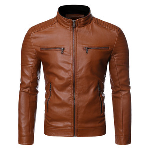 Men's Stand-up Collar Winter Motorcycle <b>Jacket</b> PU Leather Breathable Casual - Product Image 5