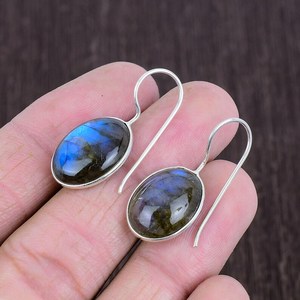 Pendientes de labradorita azul brillante, pendientes colgantes de plata de ley, joyería boho, pendientes de piedras preciosas hechos a mano, regalo único para mujeres - Product Image 3