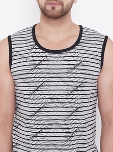Camiseta sin mangas a rayas para hombre, cuello redondo, informal, transpirable, de punto, de algodón - Product Image 6