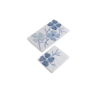 Floral Cotton Bath <b>Mats</b> <b>Set</b> of 2 Rectangle Non-Slip Embroidered Design for Home Use - Product Image 1