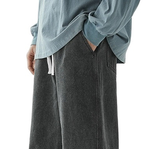 <b>Men's</b> <b>Wide</b> <b>Leg</b> Denim Pants Black Loose Fit Cotton Casual Streetwear Autumn Style Mid Waist Solid Color Woven Fabric - Product Image 4