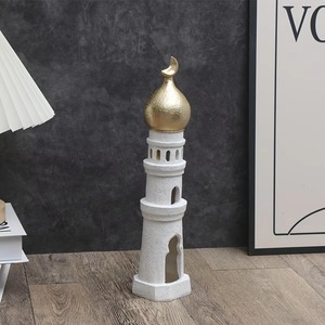 White & Gold Dome Mosque Ramadan Decoration With Crescent Moon Indoor Ceramic <b>Ornament</b> Medium Size - Product Image 4