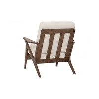 Fauteuil lounge Nesthouz en bois de noyer durable, rembourré, style Mid-Century Modern, avec accoudoirs à glissières, tissu en fourrure blanc nacré, mousse, pour salon
