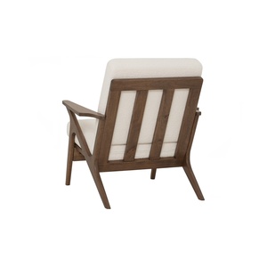 Fauteuil en bois de noyer durable avec tissu en fourrure blanc nacré, style moderne du milieu du siècle, chaise longue confortable en mousse pour salon, une place - Product Image 2