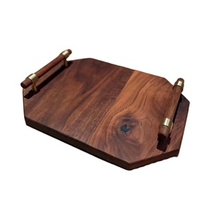 Plateau de service rectangulaire en bois avec poignées découpées, plateau de petit-déjeuner en bois massif, organiseur de table basse de cuisine, plateau de rangement - Product Image 1