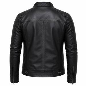 <b>Men</b>’s Classic Black Genuine Leather Biker <b>Jacket</b> – Zip Front Motorcycle <b>Jacket</b> - Product Image 4