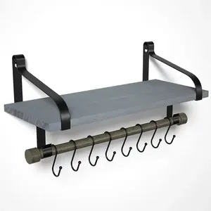Minimalist Wood <b>Wall</b> <b>Shelf</b> Double Tier Iron Bracket <b>Mounted</b> Storage Rack for Living Room 60x40x30cm Durable Design <b>wall</b> <b>shelf</b> - Product Image 2