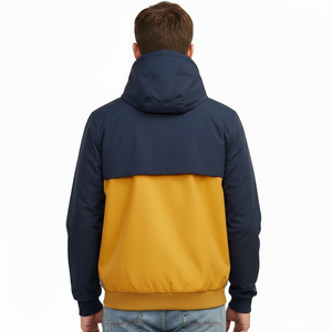 Custom Men's Hooded Windbreaker <b>Jacket</b> Color Block Navy Yellow <b>Lightweight</b> Sporty Casual Outdoor Zip Up Outerwear Coats - Product Image 3