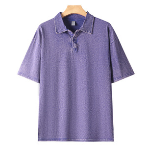 Polo en coton Oxford délavé pour homme grande taille, couleur unie, manches courtes, style décontracté - Product Image 4