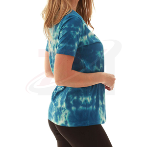 Camiseta de Manga Corta con Cuello en V y Estampado Tie-Dye para Mujer, Corte Regular, Informal, Azul, de Algodón Tejido, para Primavera/Verano - Product Image 4
