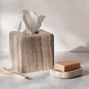 Caja de pañuelos de mármol en forma de cubo, soporte de pañuelos de piedra hecho a mano de lujo, elegante accesorio de decoración para el hogar y el baño. - Product Image 1