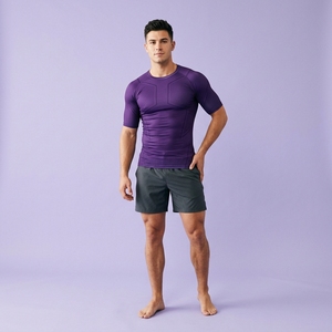 Men's Purple Compression Shirt Short Sleeve O-Neck Quick Dry Slim Fit Sporty Athletic Training Wear - Product Image 1