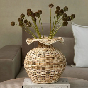 Jarrón de Flores Redondo de Ratán Rústico, Ecológico y Duradero, con Lazo, Diseño Moderno, Hecho a Mano, para Decoración Navideña de Mesa - Product Image 6