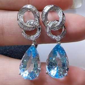 Pendientes Colgantes de Aguamarina Santa María en Oro Blanco de 18K Hechos a Mano, Joyería Fina de Lujo, Regalo Elegante y Brillante para Mujer - Product Image 6