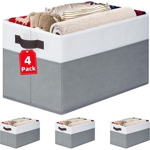 Lot de 4 grands paniers de rangement en tissu avec poignées pour l'organisation de la maison, paniers en tissu pour étagères, organisateurs - Product Image 1