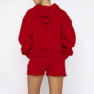 New Arrivals <b>Sexy</b> Trendy Spring Women's Casual Knee Printed Hooded Full Sleeve Top Two Piece <b>Set</b> Polyester/Cotton Knitted Shorts - Product Image 2
