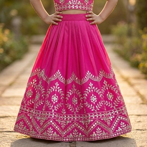 Shoryam Fashion Girls Pink Lehenga Choli Indian Traditional Ethnic Wear Embroidered Mirror Work Fully Stitched Floor-Length Kids - Product Image 4