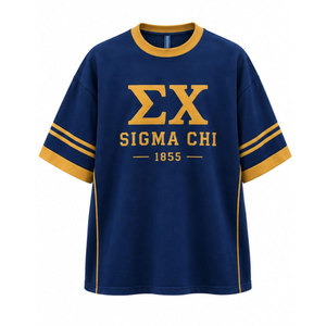 ซิกมา ชิ 1855 เสื้อยืดแขนสั้นขนาดใหญ่พิเศษสีฟ้าทองคอนทราสต์ทริมเสื้อผ้าลำลองสำหรับบุรุษกรีกเสื้อยืดคอกลม - Product Image 5