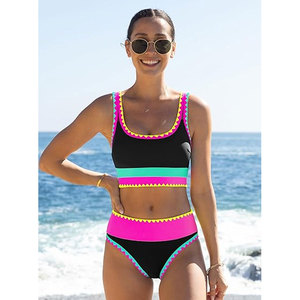 Traje de Baño de Primera Calidad para Mujer, Elegante, Cuello Redondo, Sin Mangas, Corte Regular, Color Sólido, Ropa de Playa - Product Image 3