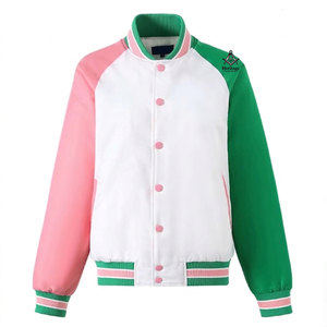 HMR Alpha Kapa Varsity Jacket Polyester Satin Body Leather Sleeves Custom Embroidery Nonwoven <b>Applique</b> Quilted Lightweight - Product Image 1
