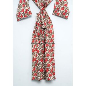 Magnifique kimono long en coton imprimé à la main avec ceinture à nouer pour la nuit, robe de chambre pour femmes, imprimé floral - Product Image 5