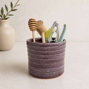 Rustic Ceramic Utensil Holder Speckled Glaze Stoneware Kiln Fired Heat Resistant Durable Kitchen Organizer Multi <b>Tool</b> <b>storage</b> - Product Image 1