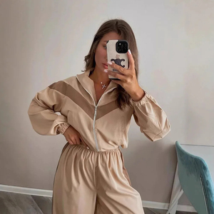 OEM <b>Women</b>’s Color Block Tracksuit Set – Zip-Up <b>Jacket</b> & High Waist Pants Casual Athleisure 2-Piece Outfit tracksuit for <b>women</b> - Product Image 3
