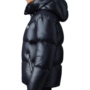 Chaqueta Acolchada con Capucha para Hombre, Negra, Relleno de Plumón, Cortavientos, Informal, de Invierno, con Cierre de Cremallera, Corte Regular, Color Sólido - Product Image 1