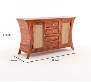 Indian Solid wood Flared Dining <b>Storage</b> Cabinet Mid Century Modern Rattan Door <b>Console</b> <b>Table</b> & Sideboards Home Furniture - Product Image 4