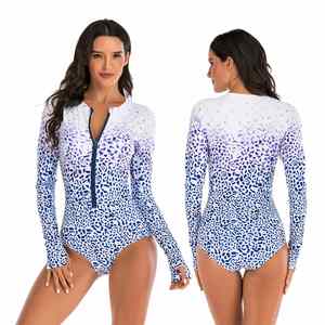 Traje de Baño de Manga Larga Personalizado para Mujer, Bikini con Cierre Frontal, Estampado de Leopardo Degradado, Monokini UPF 50+, Ecológico, de Secado Rápido 2026 - Product Image 5