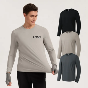 Camiseta Deportiva Casual de Manga Larga para Hombre, 100% Algodón, Secado Rápido, Corte Ajustado, Color Sólido, con Bolsillo, Tejido de Punto - Product Image 3