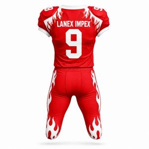 Custom American Football Uniform Men <b>Red</b> White Flame Design Sublimation Print Practice Wear OEM Service Breathable Polyester - Product Image 3
