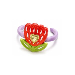 Vintage Brass <b>Ring</b> with Tarnish Free Plating Unique <b>Chunky</b> Bohemian Colorful Enamel Resin Flower <b>Rings</b> - Product Image 3