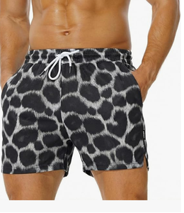 <b>Men</b> Leopard Print Board Shorts Mid Waist Drawstring Quick Dry Swim <b>Trunks</b> with Pockets Casual Style - Product Image 3