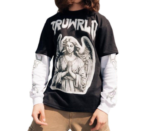 Long sleeve double arm shirts wholesale unisex distressed shirts rhinestone work on shirts best manufactured double layer tshirt - Product Image 4