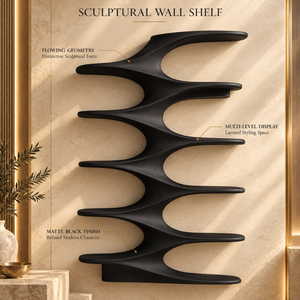 Étagère de présentation sculpturale noire contemporaine |    Support de rangement décoratif multi-niveaux au design ondulé artistique, accent d'intérieur moderne - Product Image 2