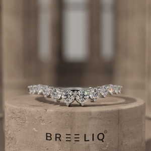 14K White Gold Graduated Diamond Wedding Band Curved Stackable <b>Ring</b> Round Cut Diamond Bridal Band Fine Jewelry - Product Image 4